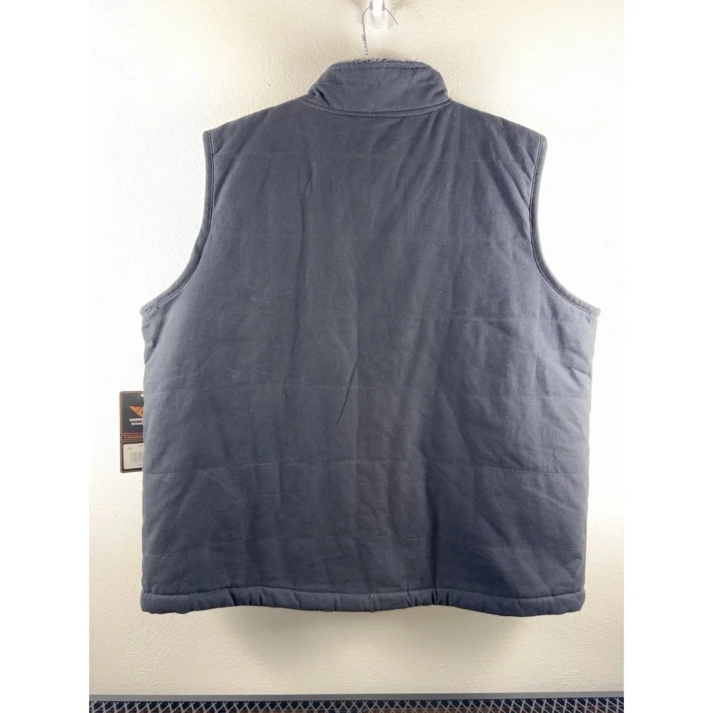 NWT Weather Club Workwear Mens XXL Black Canvas‎ Work Vest Sherpa Lined Snap Zip